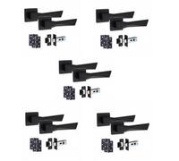 5 Pair Modern Aura Matt Black Internal Door Handles Square Rose 3" Ball Bearing Hinges And 2.5" Tubular Latch - Golden Grace