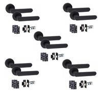 5 Pair Modern Lima Design Matt Black Internal Door Handles Round Rose 3" Ball Bearing Hinges And 2.5" Tubular Latch - Golden Grace
