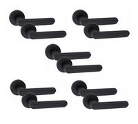 5 Pair Modern Lima Design Matt Black Premium Internal Door Handles Round Rose - Golden Grace