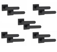 5 Pair Modern Lima Design Matt Black Premium Internal Door Handles Square Rose - Golden Grace