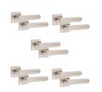 5 Pair Modern Lima Design Satin Nickel Premium Internal Door Handles Square Rose - Golden Grace