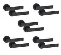 5 Pair Modern Nova Design Matt Black Premium Internal Door Handles Round Rose - Golden Grace