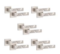 5 Pair Modern Nova Design Satin Nickel Premium Internal Door Handles Square Rose - Golden Grace