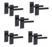 5 Pair of Victorian Straight T-Bar Handle Latch Door Handles Black Matt Black with 120mm x 40mm Backplate - Golden Grace
