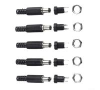 5 Pairs 12v Dc Power Jack Socket 5.5x2.1mm Male Female Connector Panel Mount Extended 48.5mm For Laptop Cctv Led Strip Solder Type Black Silver