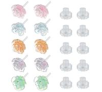 5 Pairs 3D Rose Flower Earrings Set for Sensitive Ears, DLAND Soft Silicone Plastic Clear Stud Earrings with Backs, Lightweight Coloured Earrings in 5 Colors (Green, Blue, Orange, Yellow, Pink)