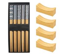 5 Pairs Bamboo Chopsticks with Box and Four Rests,Chopsticks Reusable Minimalism Style Dishwasher Ideal Reusable Cooking & Dining Present