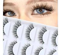[5 Pairs] CC Curl Wispy Mink Lashes - Ultra Soft Lightweight Natural and Long Eye Lashes, Dramatic Fluffy Manga-Style Clustered False Eyelashes, Classic Volume Look (FV01)