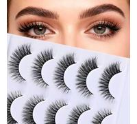 [5 Pairs] CC Curl Wispy Mink Lashes - Ultra Soft Lightweight Natural and Long Eye Lashes, Dramatic Fluffy Manga-Style Clustered False Eyelashes, Classic Volume Look (HF01)