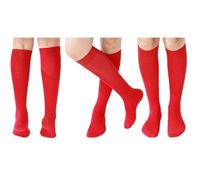 5 Pairs Children/Kids Girls Knee High Plain School Cotton Rich Socks (UK 4-6.5 (EU 36-39) (for older Girls and ladies), Red)
