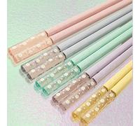 5 Pairs Chopsticks Fiberglass, Reusable Non-Slip Chop Sticks, Dishwasher Safe, Sakura Amber Japanese Chinese Style, Color-Coded for Family Use, Ideal for Sushi, Hotpot, Asian Cuisine