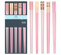 5 Pairs Chopsticks Reusable Dishwasher Safe, 9.57 inches Premium Non-slip Lightweight Fiberglass Chop Sticks, Japanese Chinese Chopstick Gift Set for Party, Pink