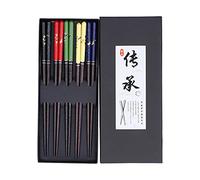 5 Pairs Chopsticks Wood Reusable Butterfly Flower Printing Gift Box Pointed Chopsticks for Restaurant Hotel