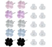 5 Pairs Colorful Clear Four-Leaf Clover Earrings Set for Sensitive Ears, DLAND Soft Silicone Plastic Stud Earrings with Backs, Lightweight Coloured Clear Stud Earrings in 5 Colors