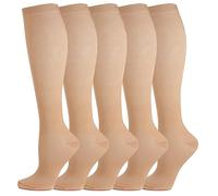 5 Pairs Compression Socks for Men & Women Best Graduated Athletic Fit for Running Flight Travel Pregnancy Flying Nurses Medical Shin Splints -Varicose Veins (L, Brown)