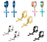 5 Pairs Cross Earrings,Cross Earrings Hoop,Stainless Steel Cross Earrings,Black,Gold,Blue,Silver,Suitable For Women's,Men's,Unisex,Birthday Party,Anniversary,Party, Night Club, Easter