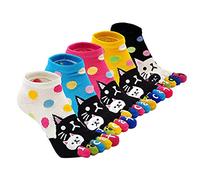 5 Pairs Cute Animal Cat Toe Socks Colorful Funny Casual Cotton Crew Socks for Women Girls