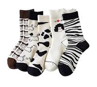 5 Pairs Cute Socks Funny Cartoon Cotton Socks Y2K Aesthetics Ankle Casual Sock Preppy Crew Socks Cottagecore Stuffs, Black, One Size