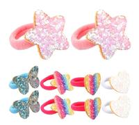5 Pairs Elastic Hair Ties, Rainbow Star Heart Design Sequin Glitter | Fabric Stretch Bands for Pigtails, Non-snagging Hold, Bright Sparkle Style, Suitable for School and Daily Wear, Hair Claw