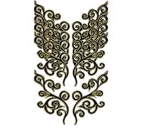 5 Pairs Embroidered Fancy Baroque Applique Swirl Iron on Patches Scroll Badge with Gold Trimming for Wedding Gown Dress Shoe Shirt Borders (Black)