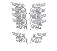 5 Pairs Embroidered Fancy Baroque Applique Swirl Iron on Patches Scroll Badge with Gold Trimming for Wedding Gown Dress Shoe Shirt Borders (Silver)