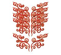 5 Pairs Embroidered Fancy Baroque Applique Swirl Iron on Patches Scroll Badge with Gold Trimming for Wedding Gown Dress Shoe Shirt Borders (Red)