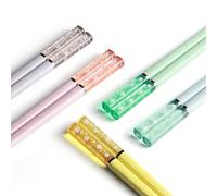 5 Pairs Fibreglass Chopsticks, 24.3cm Reusable Chopsticks, Sakura Amber Personalised Colourful Set, Dishwasher Safe, Asia Japanese China Korean Style