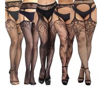 5 Pairs Fishnet Suspender Tights,Lace Patterned Thigh High Stockings Tights | Garter Pantyhose for Women Halloween,Party Costumes,Daily Wear