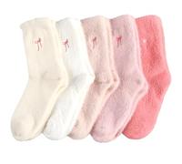5 Pairs Fluffy Socks Womens Ladies Socks, Bow Pink Comfortable Home Thick Sock, Suitable for Use in Cold Winter and Can Be Given to Family, Friends Sisters Wives and Colleagues