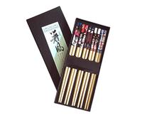 5 Pairs Fortune Cat Premium Bamboo Chopsticks Gift Set - Japanese Chinese Style Chopsticks with Elegant Gift Box for Noodles, Sushi, Asian Dining & Housewarming