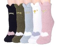 5 Pairs Fuzzy Cat Socks - Fluffy, Funny, Warm Novelty Cute Thermal Cozy Plush Soft Thick Animal Bed Socks for Women and Girls - Winter Christmas Home Sleeping