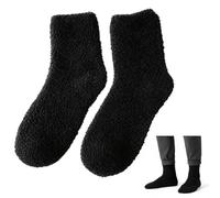 5 Pairs Fuzzy Socks, Bed Socks for Women and Men, Black Fluffy Socks, Winter Warm Thick Soft Fleece Slipper Socks for Sleeping, Home Lounging, Standing Work, Foot Length 20 cm, Cuff Height 14 cm