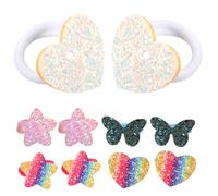 5 Pairs Glitter Sequin Elastic Hair Ties for Thick Ponytails | Fabric Ponytail Holders, Bright Rainbow Gradient Star and Heart Design, for Home and School Events