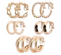 5 Pairs Gold Clip On Hoop Earrings for Women, Multiple No Piercing Fake Earring, Stylish Chunky Gold Hoops Earrings Set Golden Clip