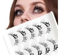 5 Pairs Halloween False Eyelashes,Spider Web Shape with Skull and Bat Design Goth Lashes for Halloween Costume Masquerade Fancy Fashion Party Reusable, Waterproof Black Lace Lashes