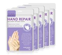 5 Pairs Hand Masks, Lavender Moisturising Gloves with Collagen, Serum and Vitamins, Softening, Nourishing, Exfoliating, Regenerating, Whitening Hand Care for Dry and Cracked Hands