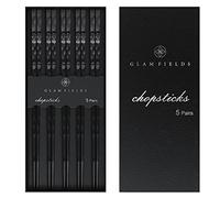 5 Pairs Japanese Fiberglass Chopsticks, GLAMFIELDS Reusable Chop sticks Dishwasher Safe, Non-slip, 9 1/2 inches - Gift Set Black