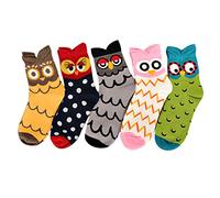 5 Pairs Kids Boys Girls Cute Owl Pattern Socks Winter Vintage Casual Crew Socks