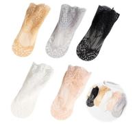 5 Pairs Lace Ankle Socks for Women, White Black Grey Pink Nude Sheer Floral Mesh Fishnet Socks, Breathable Frilly Ruffle Pop Socks, Ultra Thin Casual Dress Socks for Trainers, Flats and Heels