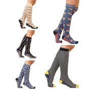 5 Pairs Ladies Design Long Wellington Boot Socks - Women's Cotton Rich Welly Socks - Walking Hiking Thermal Wellie Socks - UK Shoe Size 4-8 (UK, Numeric, 4, 8, Regular, Regular, Style 3)