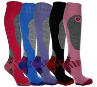 5 Pairs Ladies High Performance SKI and SNOWBOARD socks, long hose thermal socks - Size UK 4-7 Special Padded for better Protection