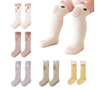5 Pairs Long Socks for Crawling, Non-Slip Socks for 1-3 Years, Unisex Toddler Socks with Anti-Slip Grip - Animal Design