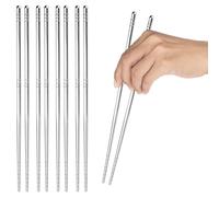 5 Pairs Metal Chopsticks, Premium Reusable Stainless Steel Chopsticks, Reusable Silver Chopstick Dishwasher Safe, Lightweight Non-Slip Chopstick for Home Kitchen Hotel Restaurant