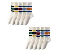 5 Pairs Multicolor Striped Cotton Calf Socks Stretchy Retro Styles Slouch Socks Unisex Casual Wear Fashionable Daily Use Stripe Crew