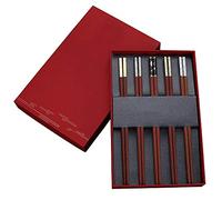 5 Pairs Natural Wooden Chopsticks Hardwood Reusable Japanese - Lightweight Safe Chop Sticks 9.8 Inch/25 Cm Gift Set A