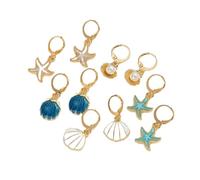 5 pairs New Ocean Style Pendant Earrings Imitation Pearl Scallop Starfish Shell Drop Earrings Alloy Card Earrings Women (Bronze,M)