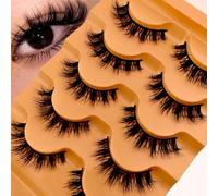 5 Pairs of 3D Artificial Eyelashes Russian False Eyelashes Natural Look Curly Cat Eye Lashes D Curl False Eyelashes with Natural Wispy Volume Cat Eye Eyelashes (203)