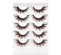 5 Pairs of 3D Brown False Eyelashes, Cat Eye, Fluffy Volume, Curly, Cat-Eye, Artificial Eyelashes, Natural Look, Reusable, Handmade Faux Mink Makeup Eyelashes (B-13)