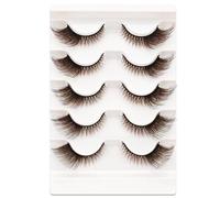 5 Pairs of 3D Brown False Eyelashes, Cat Eye, Fluffy Volume, Curly, Cat-Eye, Artificial Eyelashes, Natural Look, Reusable, Handmade Faux Mink Makeup Eyelashes (B-07)