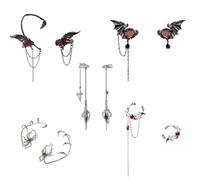 5 pairs of Halloween ear clips and hangers with unique dream cores, thorn roses, black demons, feather roses, and sweet and cool spiders. No pendant festival earrings, Halloween festival earrings